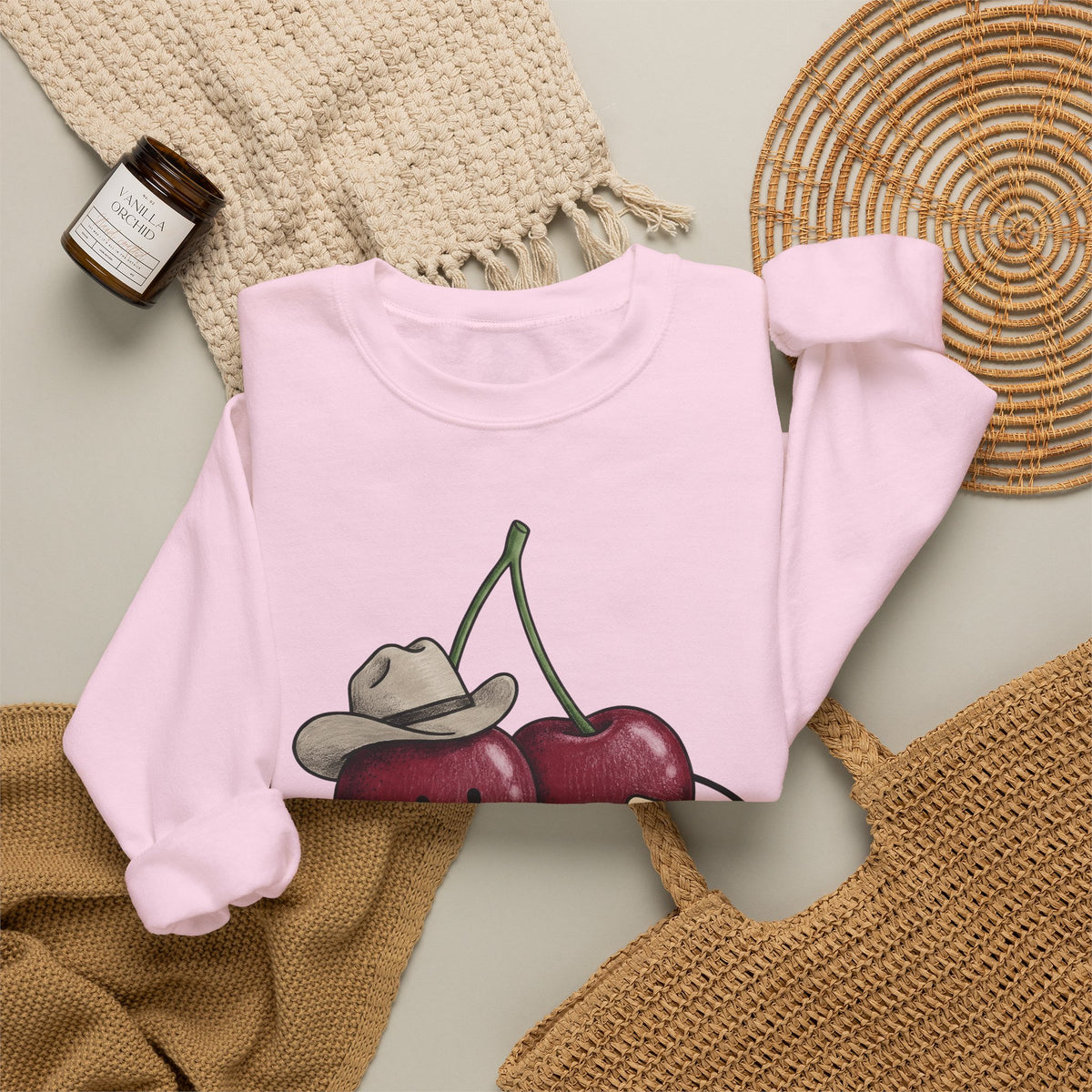 Cherry Western Sweatshirt Cowgirl Harvest Gift Women Playful Sweatshirt Western Wear Sweatshirt Rodeo Fan Whimsical Sweatshirt Autumn Graphic Doodle Poker Card