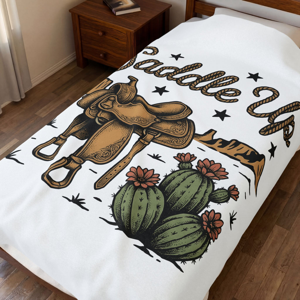 Leather Saddle Blanket Cowgirl Ranch Gift Women Distressed Blanket Saddle Blanket Cowboy Fan Saddlery Blanket Farm Graphic Line Art Succulent