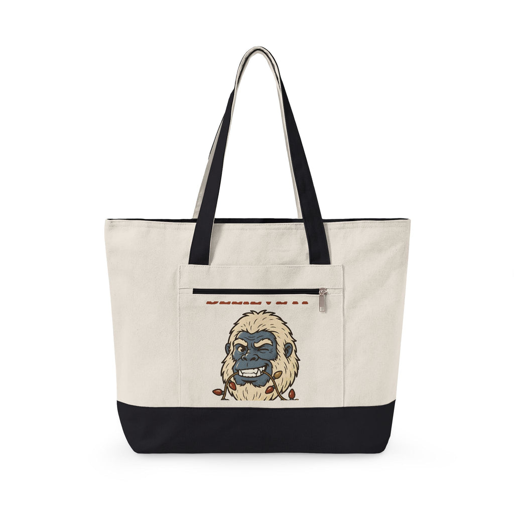 Abominable Snowman Face Tote Bag Christmas Jokes Gift Women Comic Tote Bag Yeti Tote Bag Xmas Fan Cartoon Tote Bag Pun Graphic Retro Holiday Lights