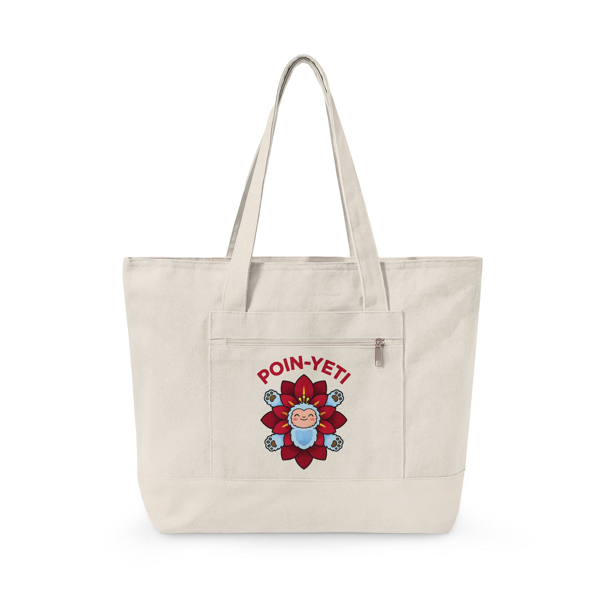 Yeti Flower Holiday Christmas Gift Kawaii Sasquatch Winter Fan Xmas Cartoon Poinsettia Tote Bag
