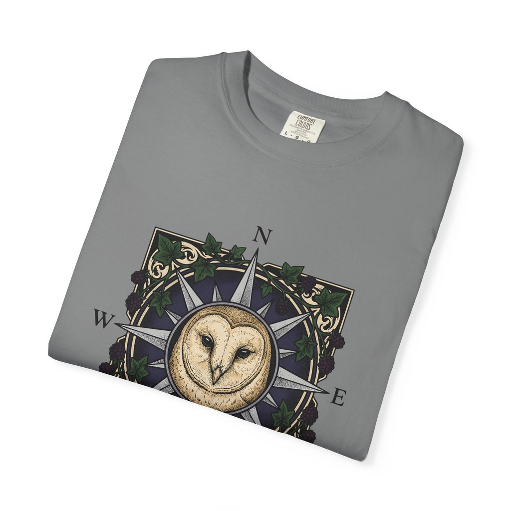 Owl Compass T-Shirt Boho Chic Wilderness Gift Women Enchanting T-Shirt Owl T-Shirt Bohemian Fan Mystical T-Shirt Wilderness Graphic Classic Leaf