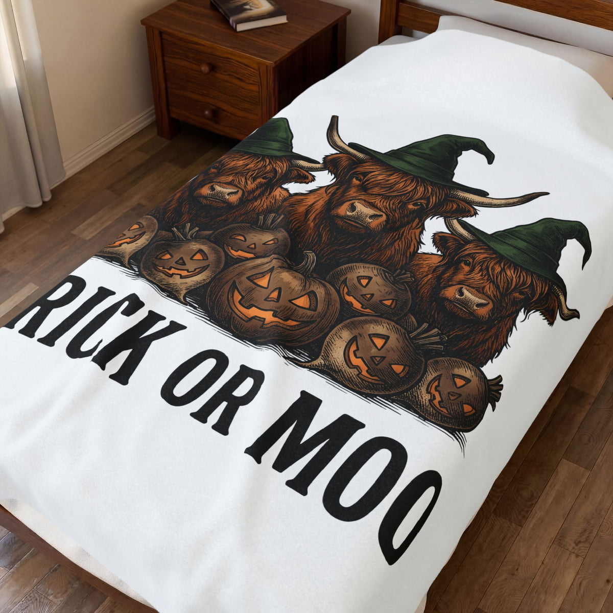 Scottish Cow Blanket Halloween Country Gift Women Retro Blanket Cow Blanket Horror Fan Vintage Blanket Rural Graphic Sketch Gourd Blanket