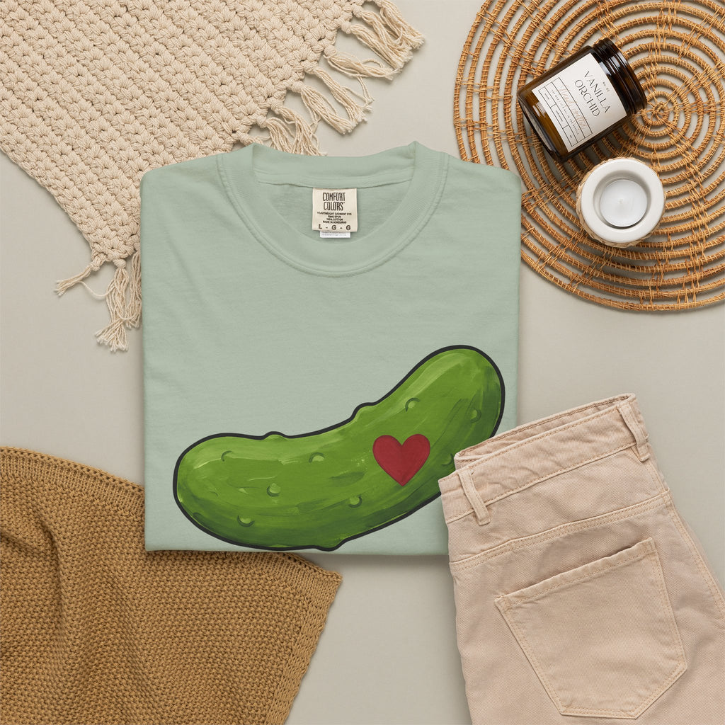 Pickle Illustration T-Shirt Funny Gastronomy Gift Women Doodle T-Shirt Dill T-Shirt Humor Fan Cartoon T-Shirt Food Graphic Outline Heart Shape