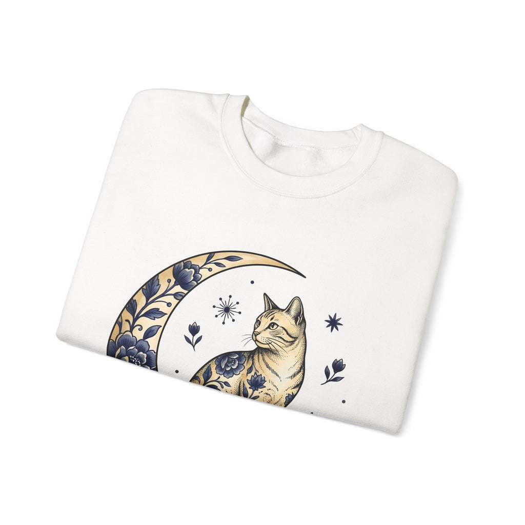 Flower Kitty Sweatshirt Cat Astrology Gift Women Hippie Sweatshirt Kitty Cat Sweatshirt Cat Fan Zodiac Graphic Sweatshirt Retro Half Moon Sweatshirt