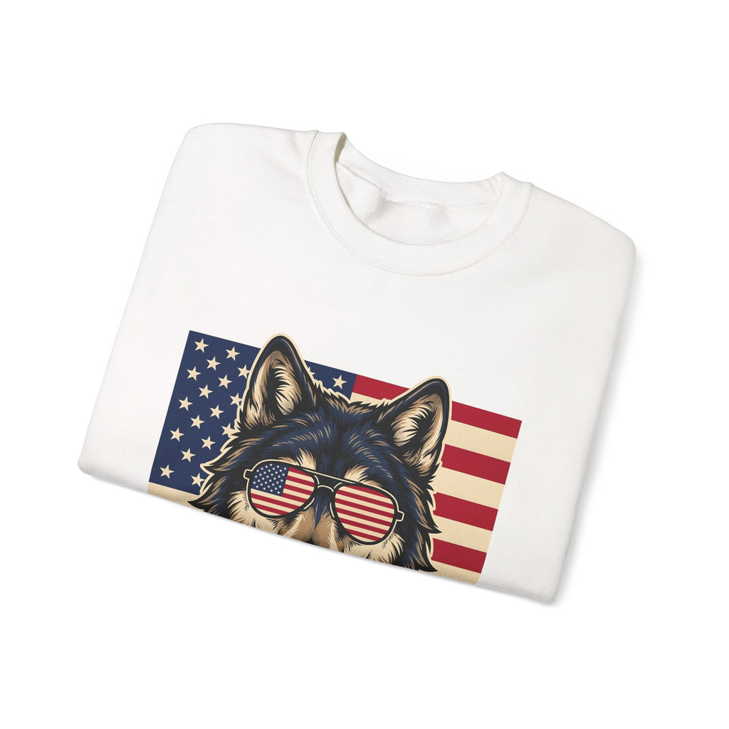 Wolf Shades Sweatshirt America Patriotism Gift Women Classic Sweatshirt Sunglasses Sweatshirt American Enthusiast Retro Sweatshirt Nationalistic Graphic