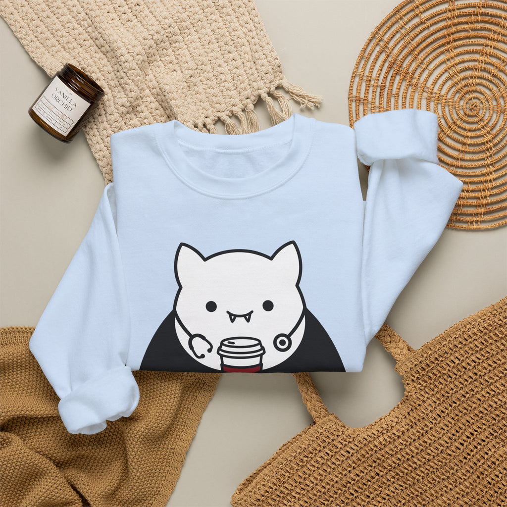 Vampire Coffee Sweatshirt Sweatshirt Nurses Fall Gift Women Cartoon Sweatshirt Coffee Cup Sweatshirt Nurse Enthusiast Comic Sweatshirt Autumn Graphic Clean Nurse