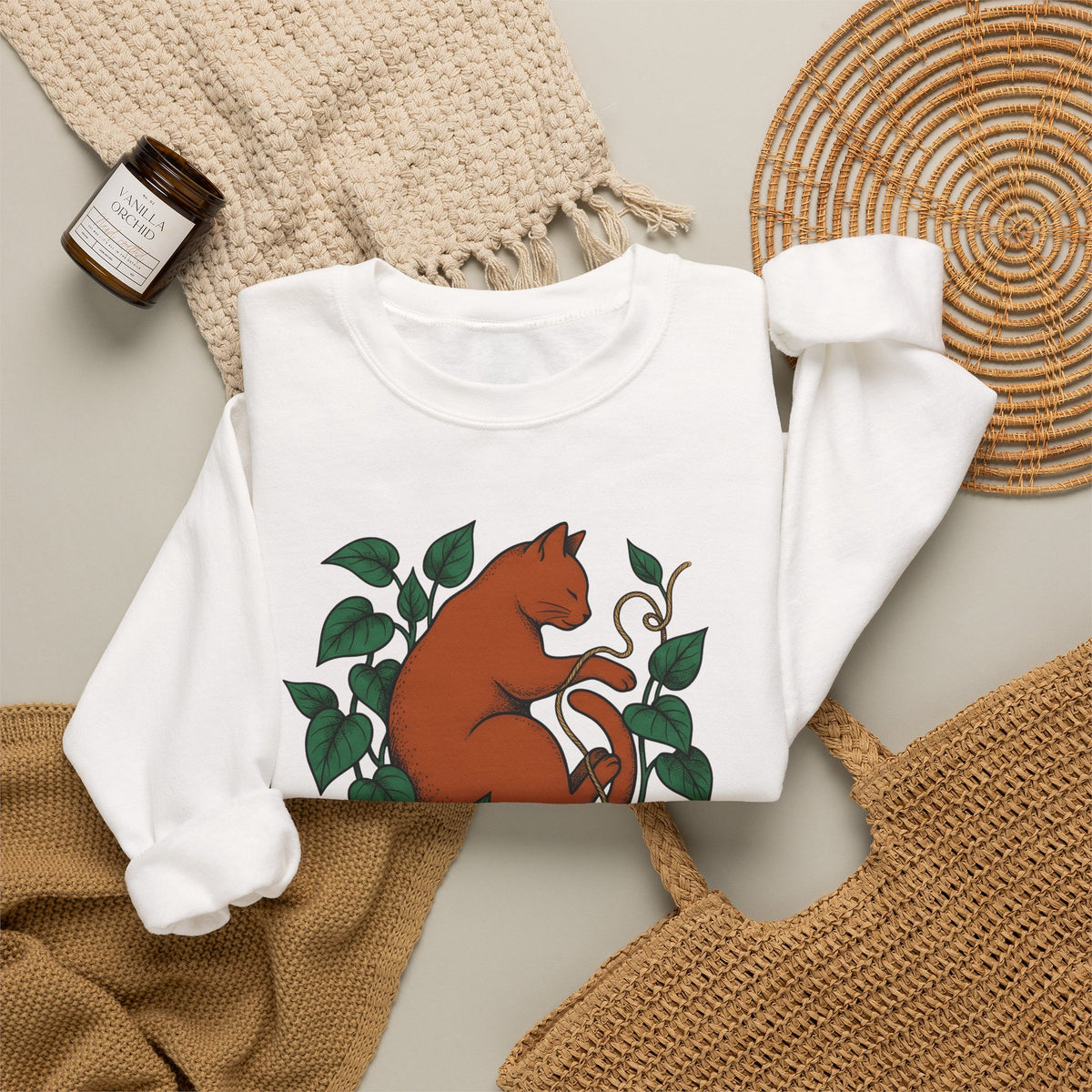 Cat Graphic Sweatshirt Cat Mom Animals Gift Women Hand Drawn Sweatshirt Kitten T