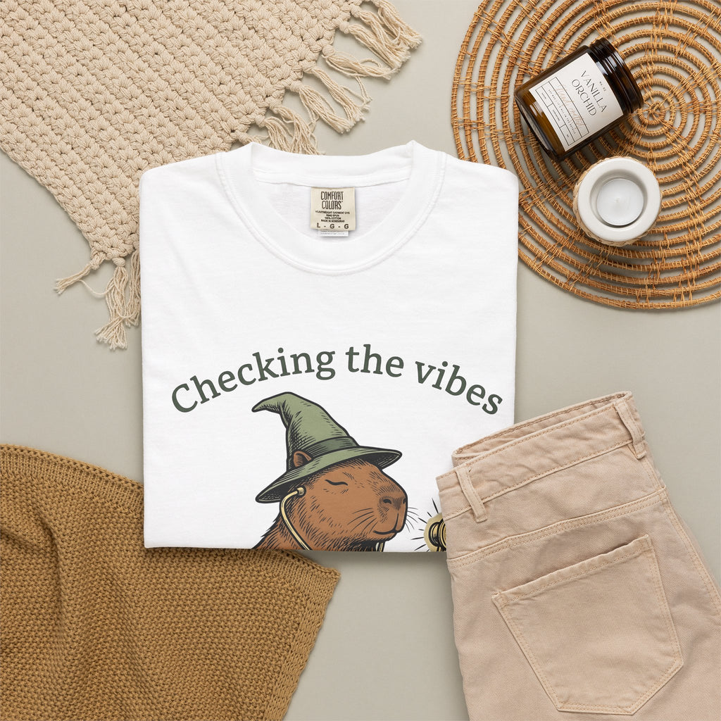 Capybara Warlock T-Shirt Nurses Critter Gift Women Illustrated T-Shirt Rodent T-Shirt Nurse Enthusiast Cartoon T-Shirt Animal Graphic Line Art
