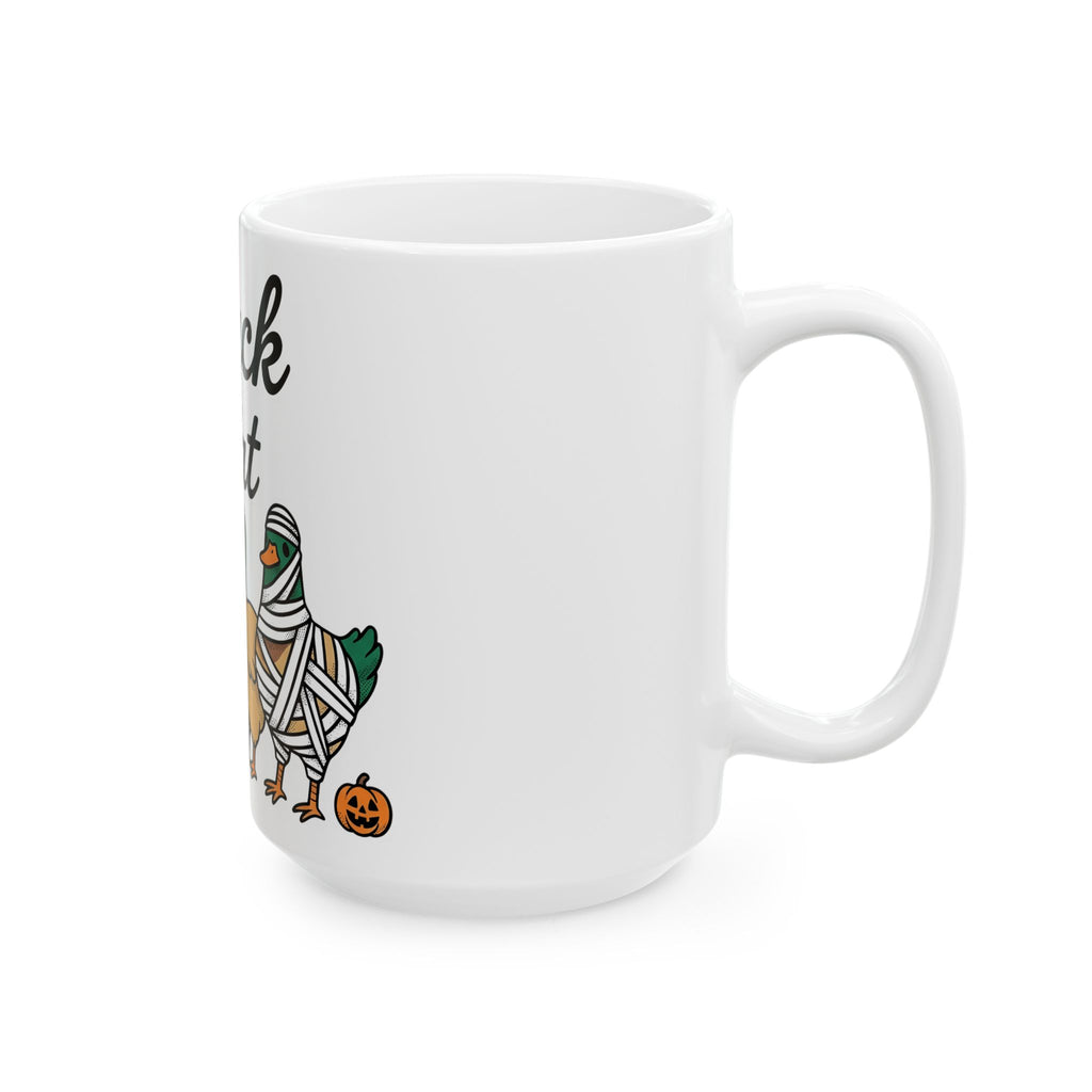 Duck Attire Mug Halloween Pets Gift Women Animated Mug Duckling Mug Spooky Fan Cartoon Mug Animal Graphic Hand Drawn Jack O Lantern
