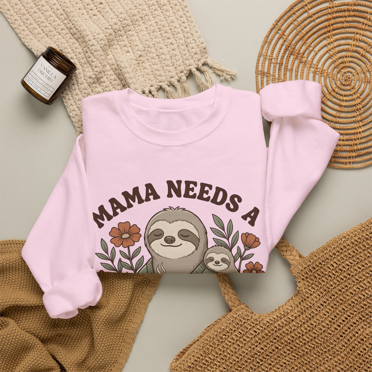 Sloth Mother Moms Espresso Gift Kawaii Sloth Mom Enthusiast Cute Coffee Sketch Blossoms Sweatshirt