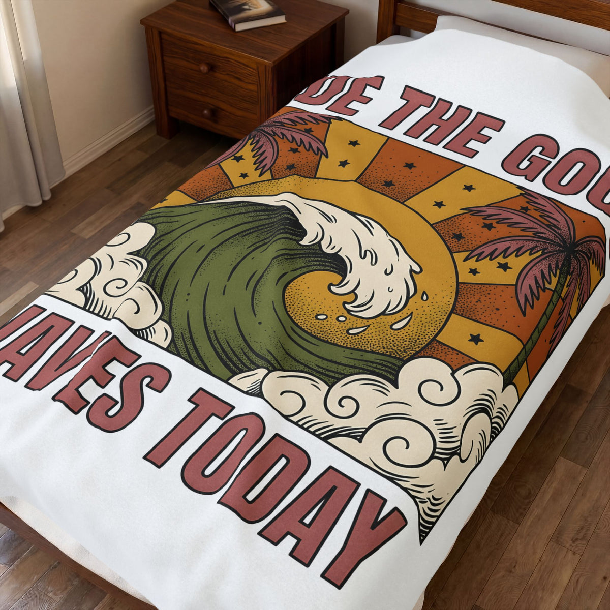 Sea Surf Blanket Surfing Seaside Gift Women Retro Blanket Wave Blanket Surfer Fan Vintage Blanket Coastal Graphic Hand Drawn Tropical Palms Blanket