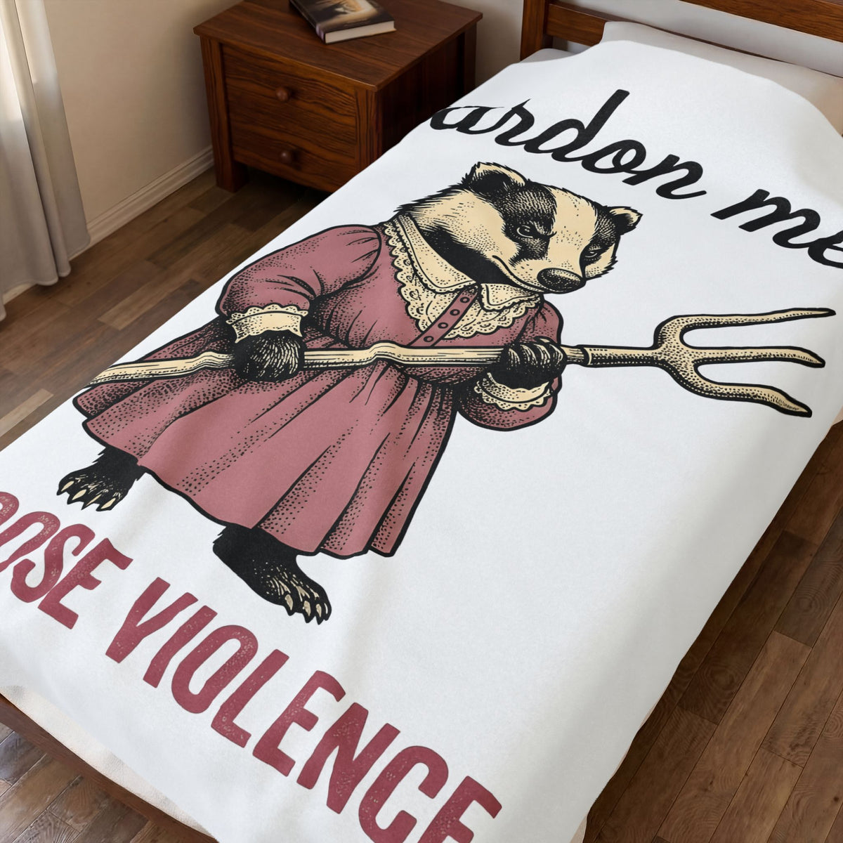 Badger Attire Blanket Funny Critter Gift Women Rustic Blanket Badger Blanket Humor Fan Folk Blanket Animal Graphic Doodle Fork Tool Blanket