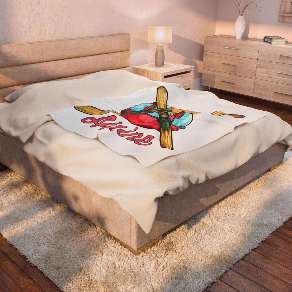 Ski Chair Blanket Skiing Travel Gift Women Hand Painted Blanket Chairlift Blanket Skier Enthusiast Painted Blanket Adventure Graphic Retro Crossed