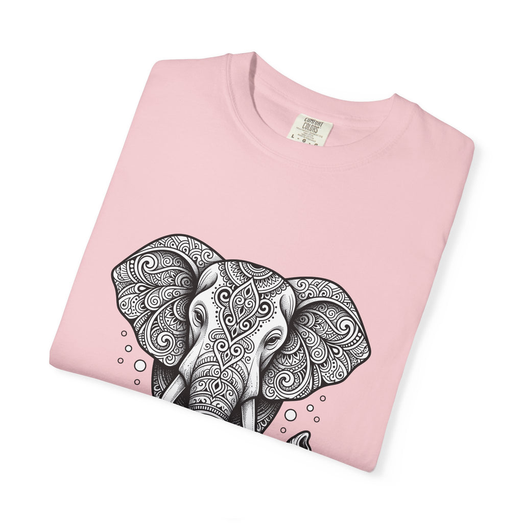 Elephant Art T-Shirt Boho Chic Critter Gift Women Hippie T-Shirt Pachyderm T-Shirt Bohemian Fan Psychedelic T-Shirt Animal Graphic Line Art