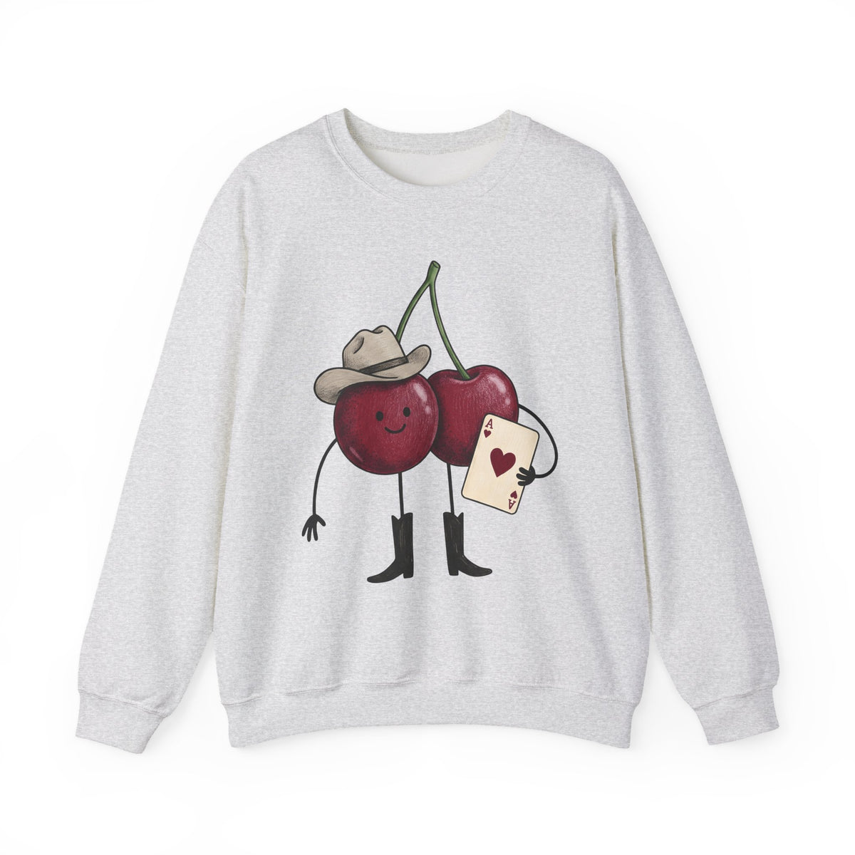 Cherry Western Sweatshirt Cowgirl Harvest Gift Women Playful Sweatshirt Western Wear Sweatshirt Rodeo Fan Whimsical Sweatshirt Autumn Graphic Doodle Poker Card