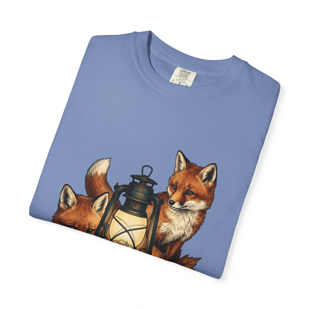 Fox Light T-Shirt Halloween Nature Gift Women Hand Drawn T-Shirt Lamp T-Shirt Spooky Fan Illustrated T-Shirt Wilderness Graphic Doodle Maple Leaves
