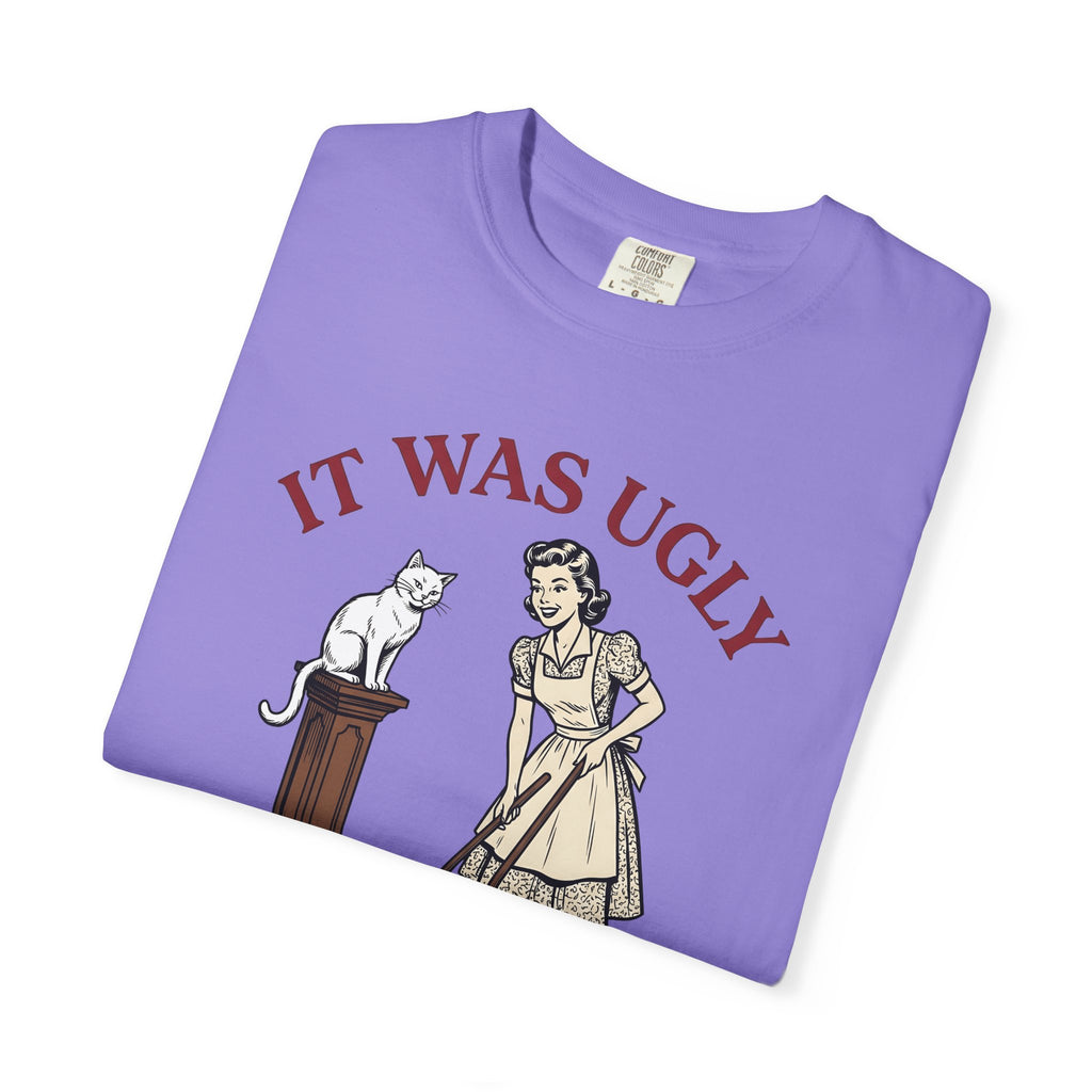 Pussycat Antique Maid T-Shirt Cat Satire Gift Women Classic T-Shirt Kitty T-Shirt Feline Fan Vintage T-Shirt Parody Graphic Line Art Broken Urn