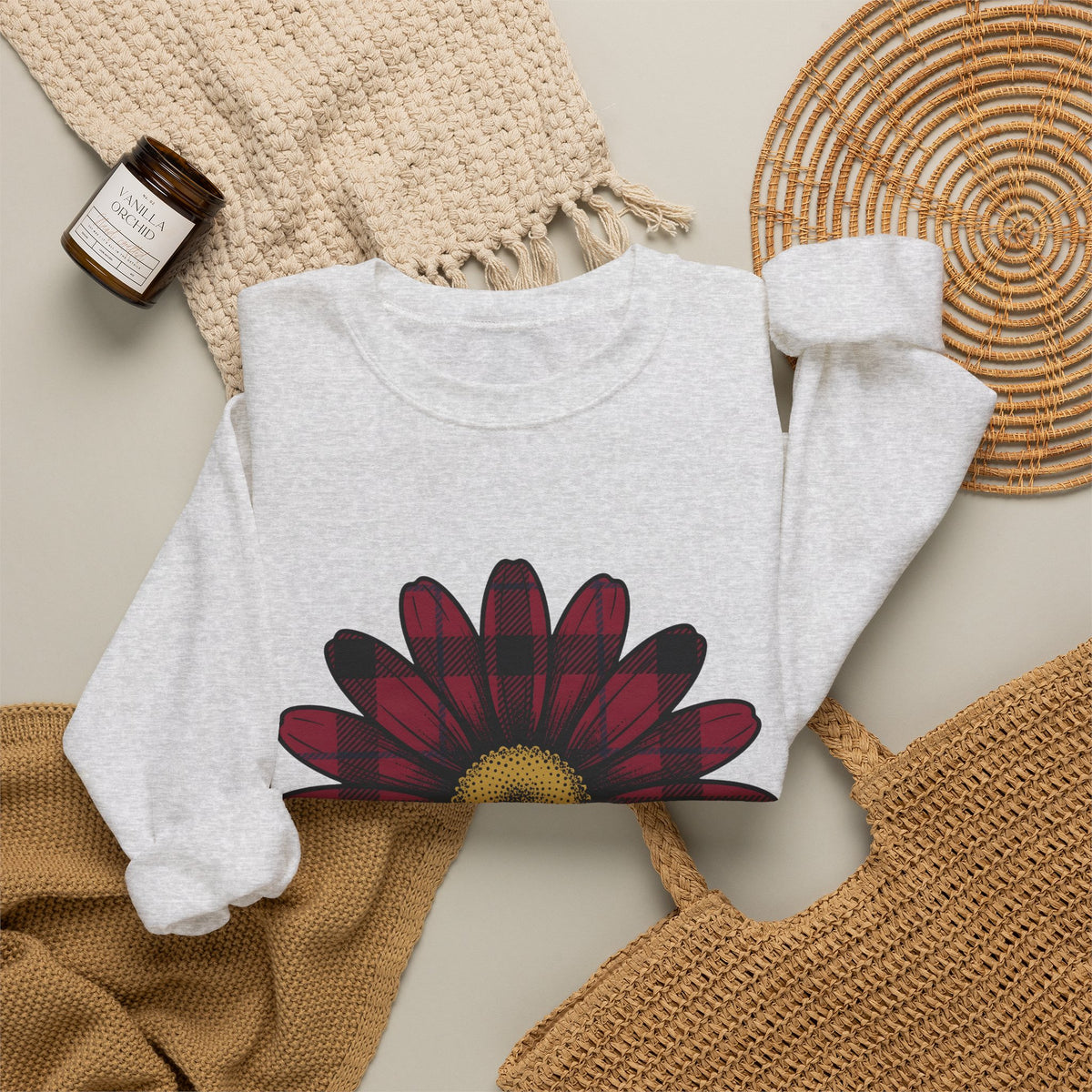 Gingham Flower Sweatshirt Moms Petals Gift Women Boho Sweatshirt Gingham Sweatshirt Motherhood Fan Bohemian Sweatshirt Floral Graphic Retro Flower Sweatshirt