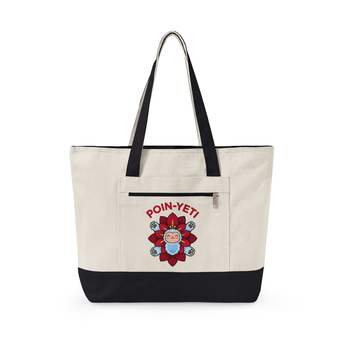 Yeti Flower Holiday Christmas Gift Kawaii Sasquatch Winter Fan Xmas Cartoon Poinsettia Tote Bag