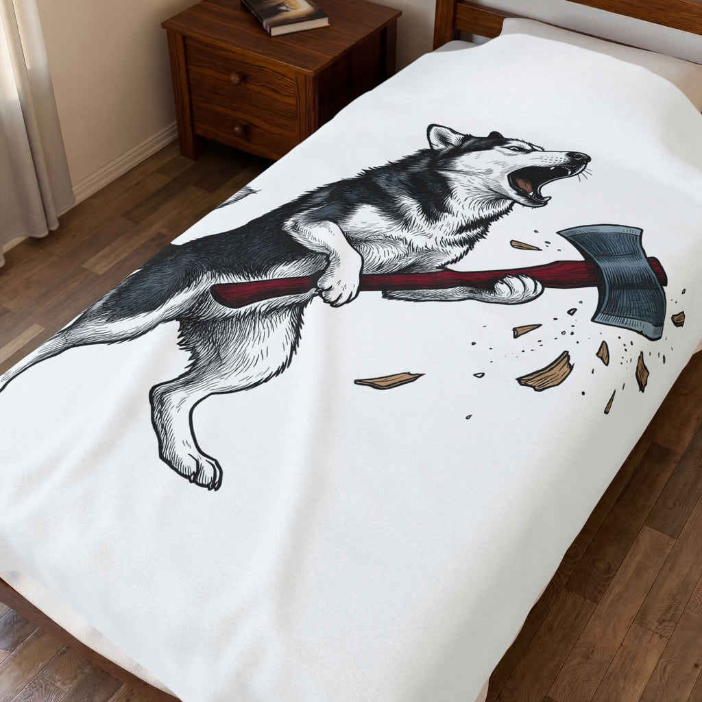 Wolf Dog Blanket Dog Funny Gift Women Line Art Blanket Wolfdog Blanket Dog Fan Illustrated Graphic Blanket Hand Drawn Splitting Axe Blanket