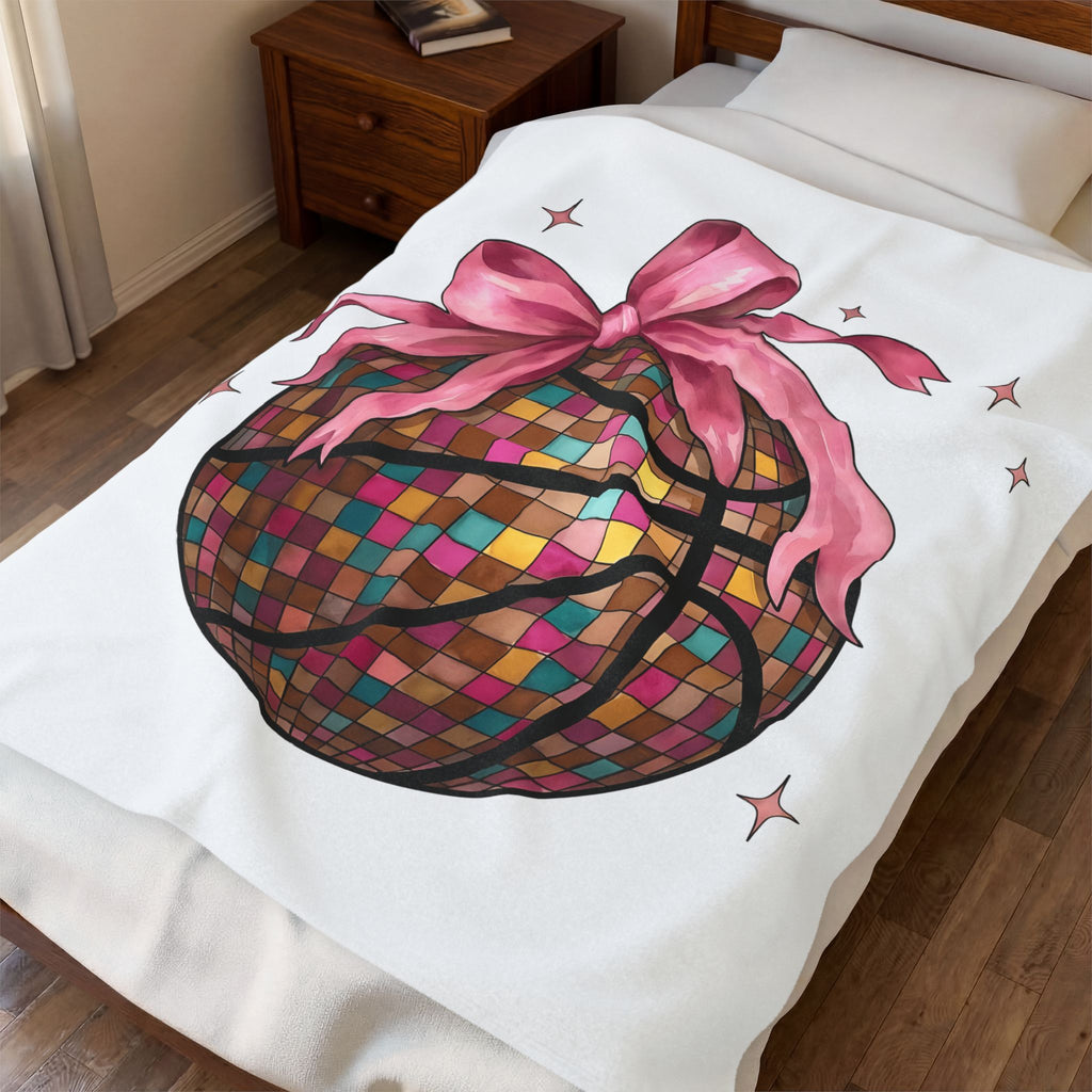 Basketball Disco Ball Blanket Moms Sports Gift Women Whimsical Blanket Disco Ball Blanket Mom Fan Whimsy Blanket Athlete Graphic Watercolor Pink