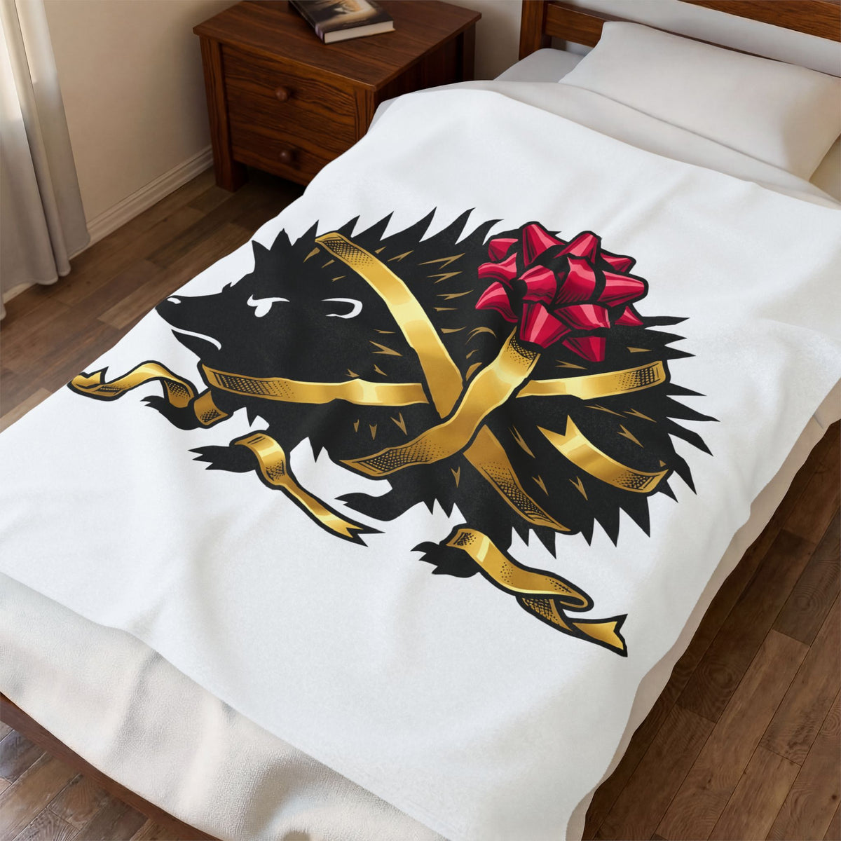 Hedgehog Present Christmas Fauna Gift Comic Porcupine Xmas Fan Cartoon Wildlife Heavy Bow Blanket