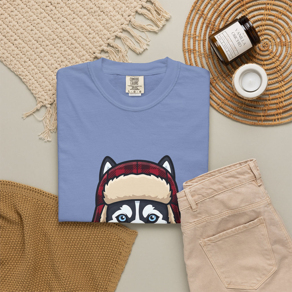 Husky Pup T-Shirt Dog Companion Gift Women Illustration T-Shirt Siberian Husky T-Shirt Dog Fan Husky Graphic T-Shirt Manga Winter Cap T-Shirt