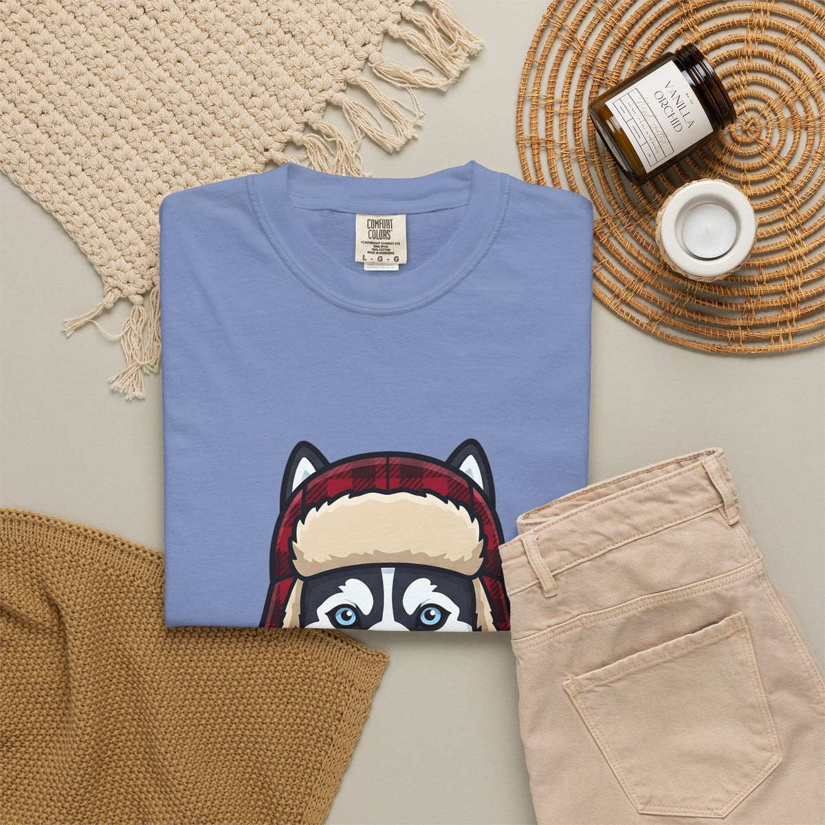 Husky Pup T-Shirt Dog Companion Gift Women Illustration T-Shirt Siberian Husky T-Shirt Dog Fan Husky Graphic T-Shirt Manga Winter Cap T-Shirt