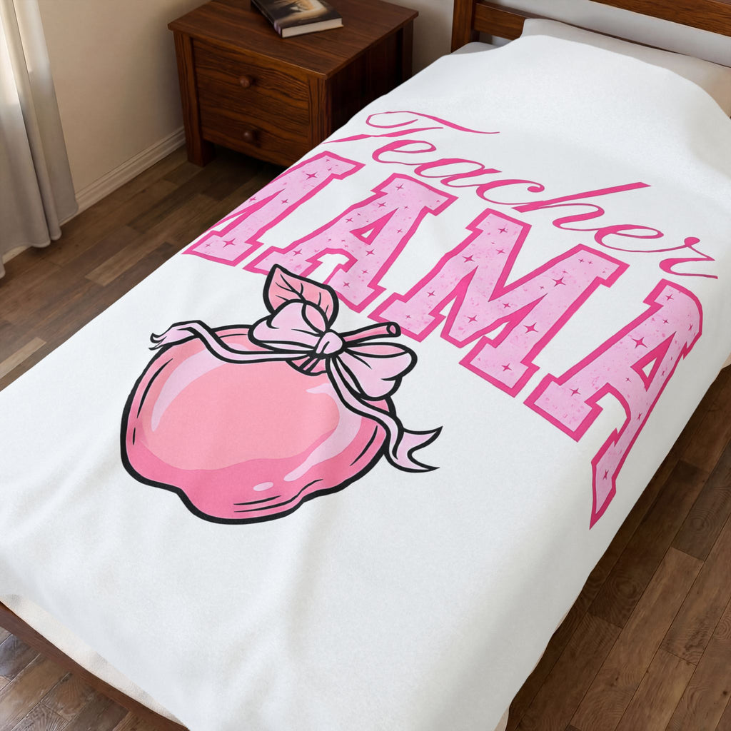 Red Apple Bow Blanket Moms Teaching Gift Women Pop Art Blanket Apple Blanket Mother Enthusiast Retro Blanket Educator Graphic Old School Star