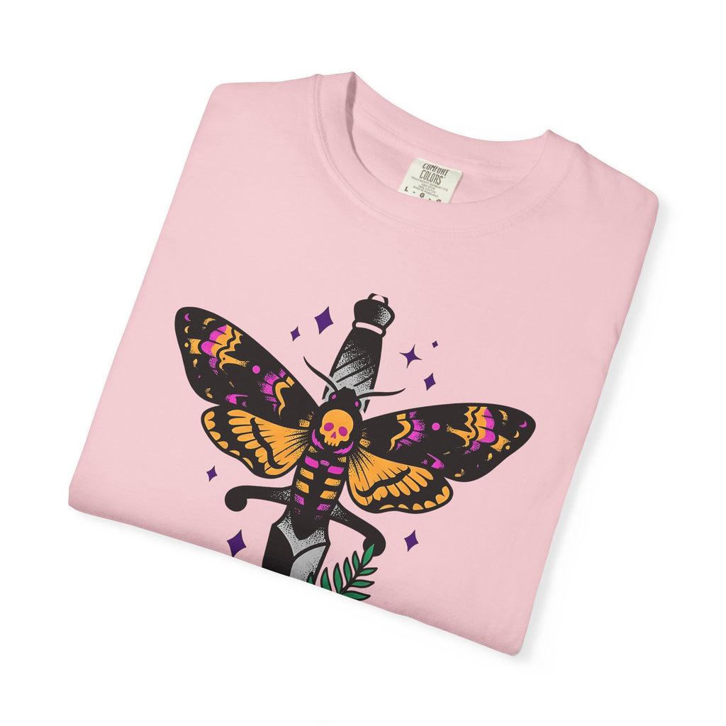 Skull Moth Dagger T-Shirt Halloween Horror Gift Women Ink T-Shirt Dagger