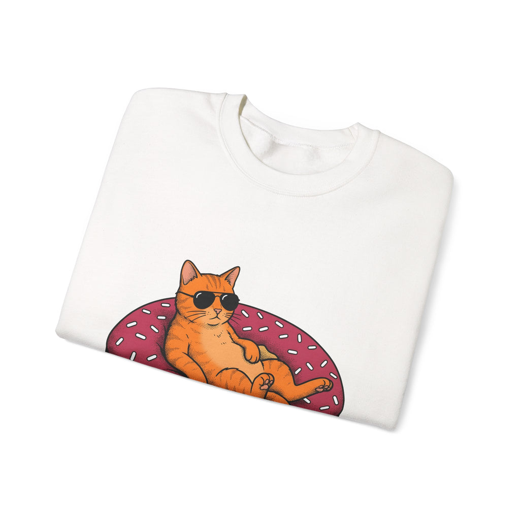Feline Donut Sweatshirt Cat Cuisine Gift Women Animated Sweatshirt Cat Sweatshirt Cat Fan Kitty Sweatshirt Food Graphic Classic Glasses Sweatshirt