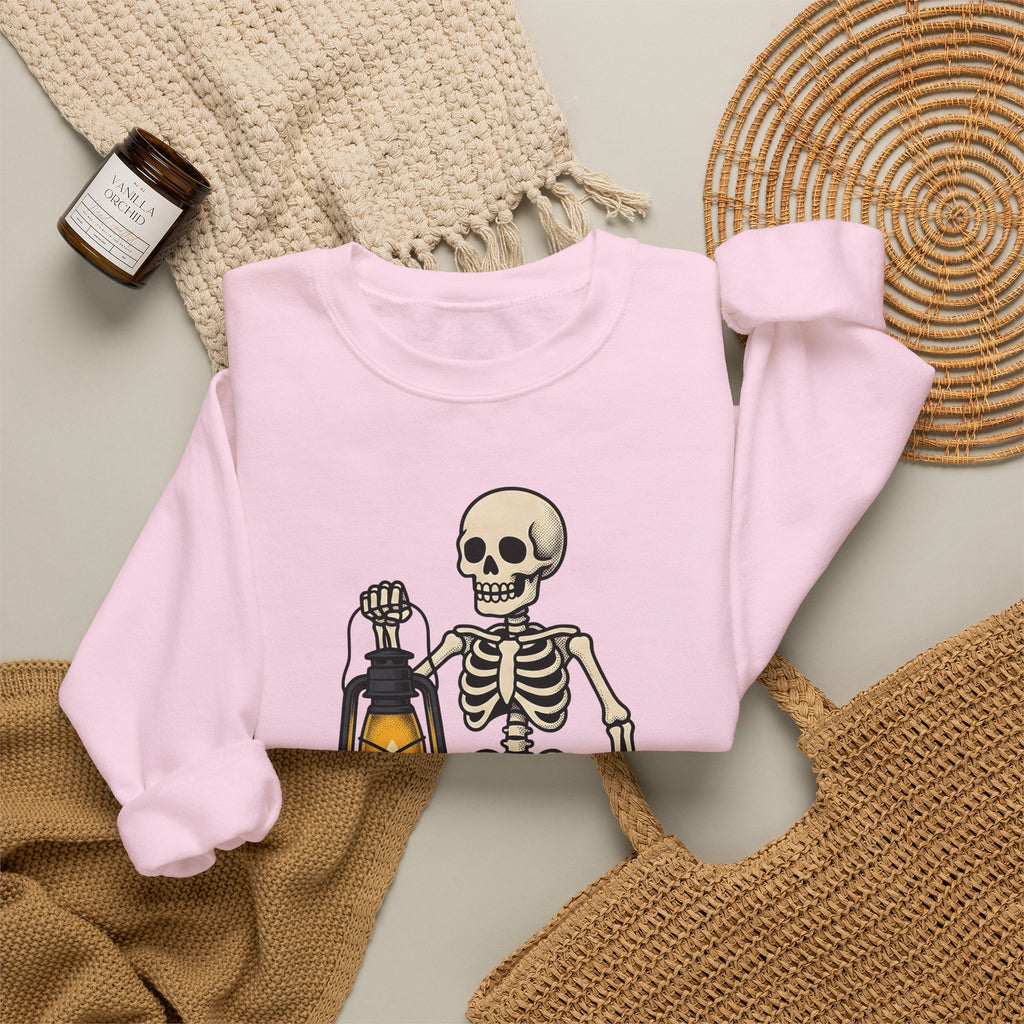 Skeleton Lantern Halloween Spooky Gift Vintage Jack O Lantern Horror Fan Creepy Hand Drawn Sweatshirt