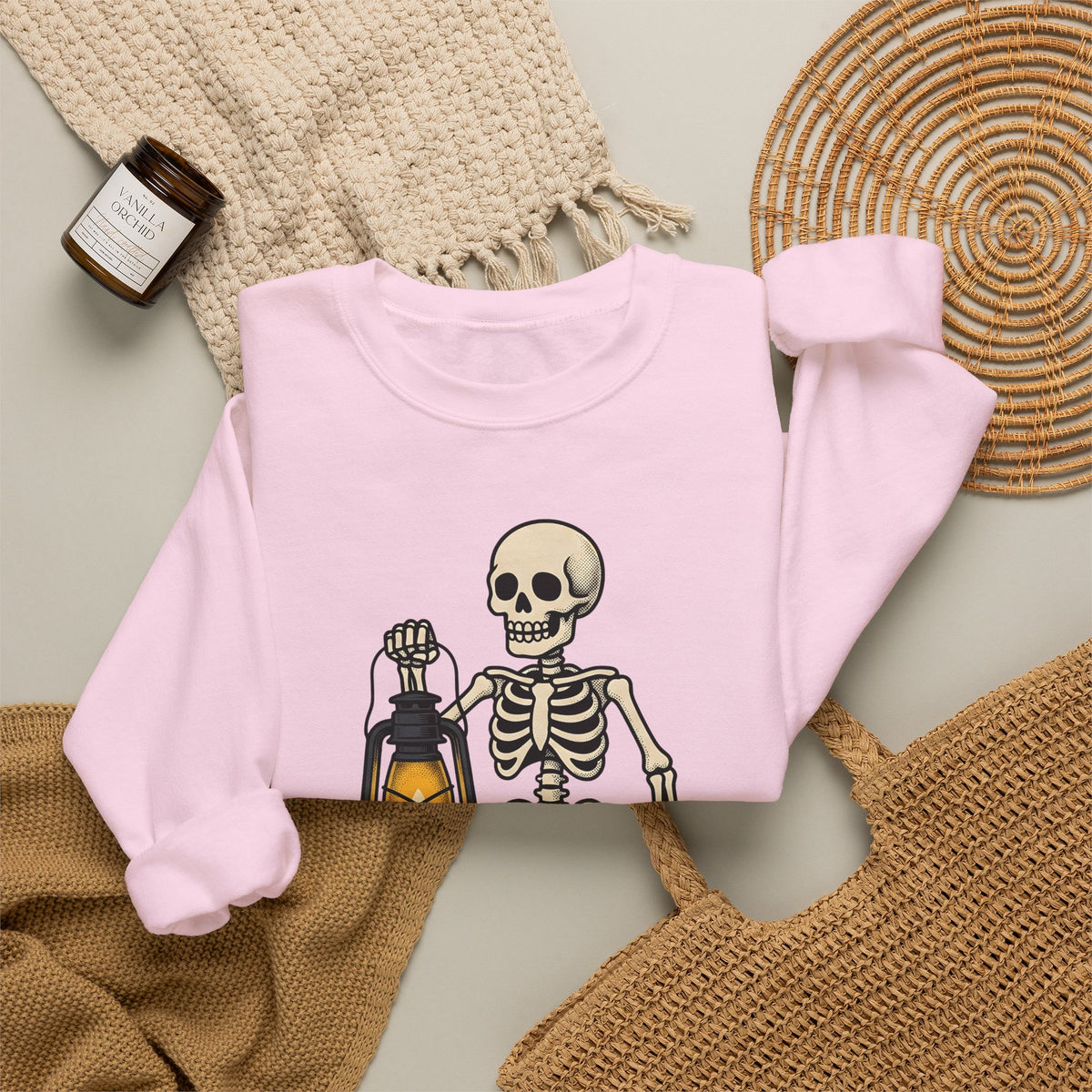 Skeleton Lantern Halloween Spooky Gift Vintage Jack O Lantern Horror Fan Creepy Hand Drawn Sweatshirt