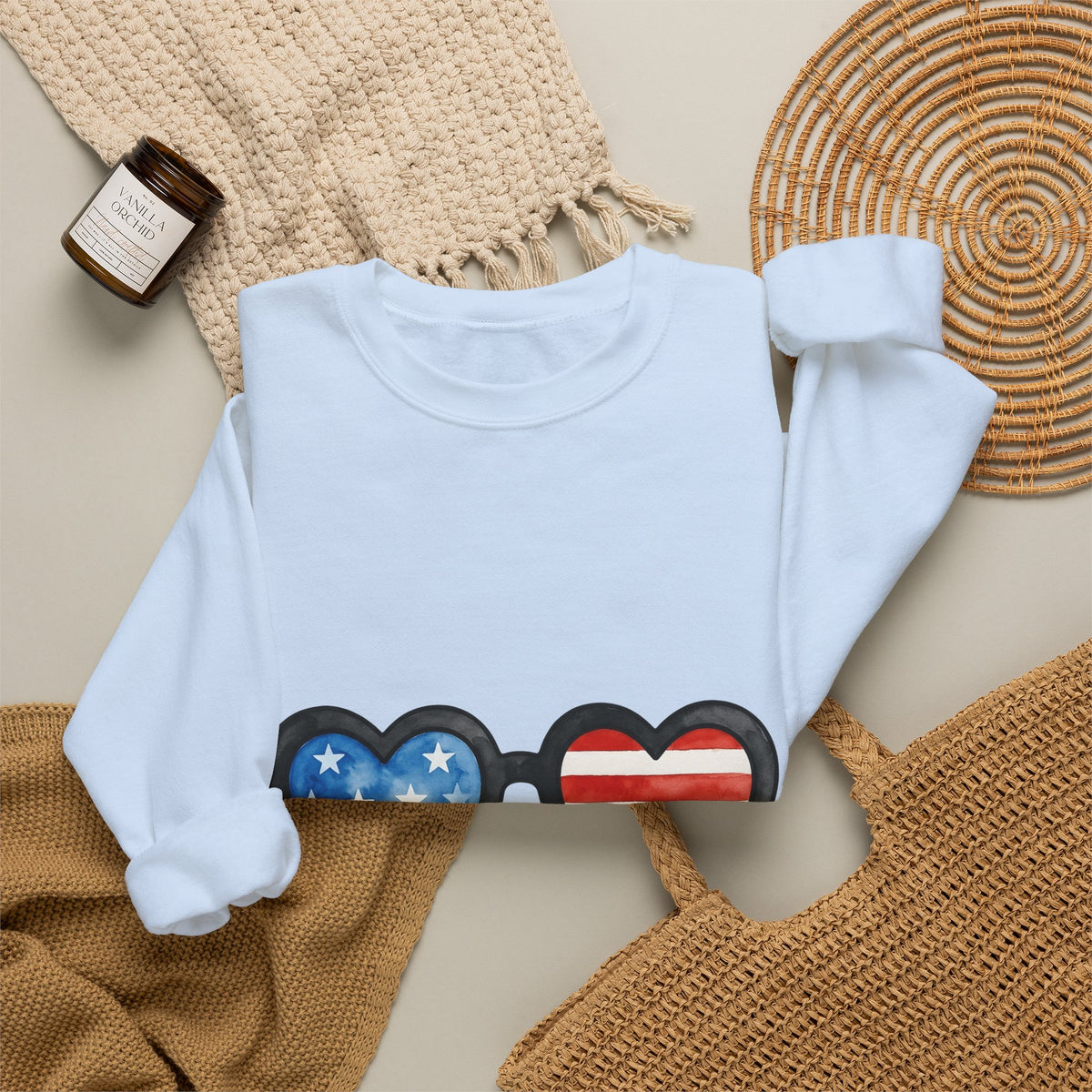 Heart Sunglasses Sweatshirt 4th Of July Patriotic Gift Women Watercolor Sweatshirt Shades Sweatshirt Independence Day Fan Painted Sweatshirt American Graphic