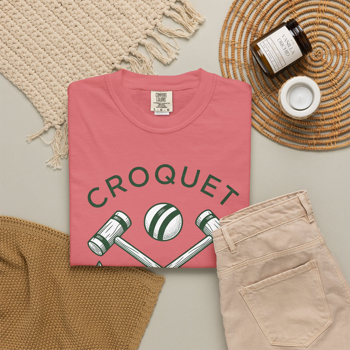 Croquet Mallets T-Shirt Croquet Lawn Gift Women Vintage T-Shirt Mallets T-Shirt Croquet Fan Croquetage T-Shirt Yard Graphic Hand Drawn Laurel