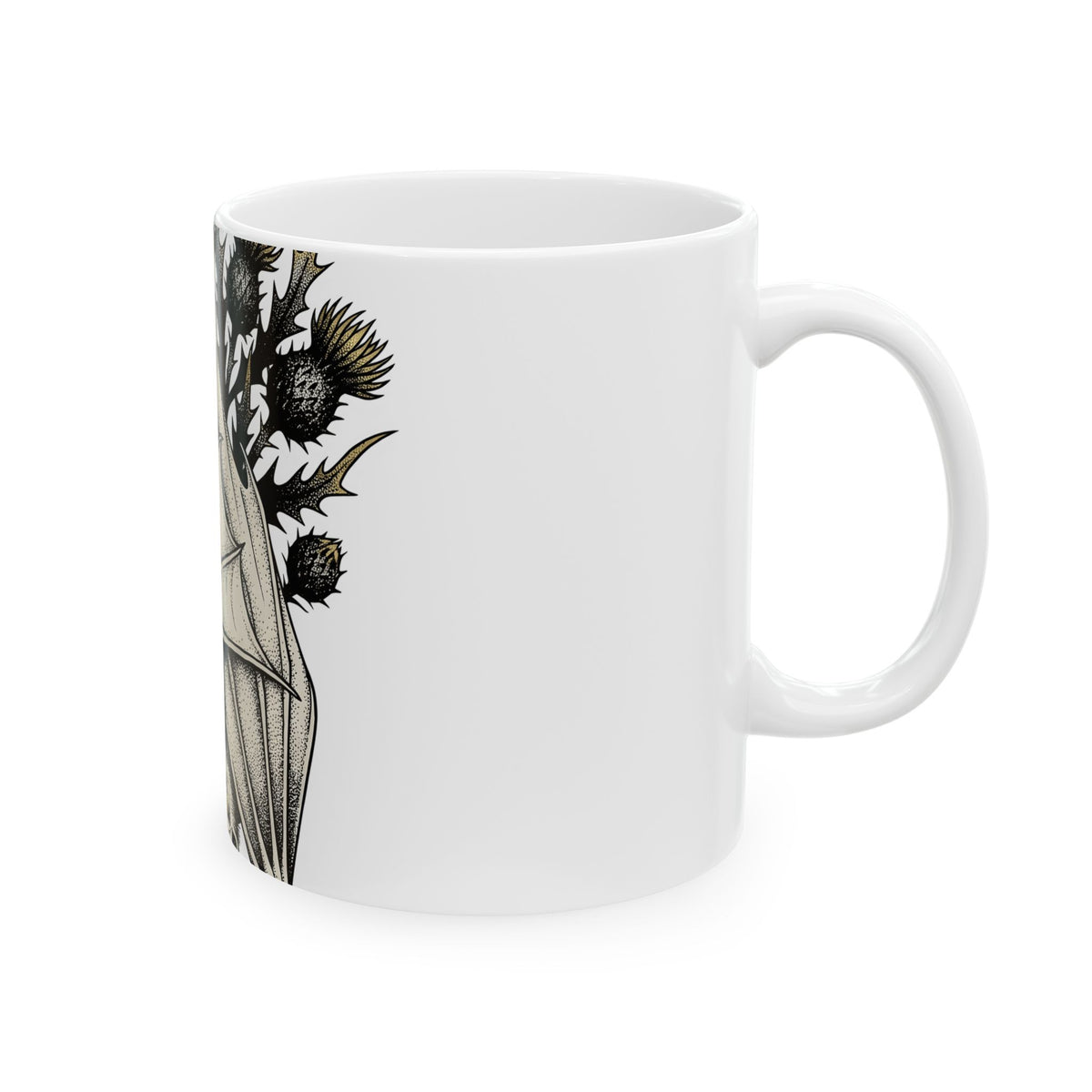 Bat Design Mug Halloween Greenery Gift Women Macabre Mug Bat Mug Horror Fan Dark Mug Foliage Graphic Sketch Bloom Mug