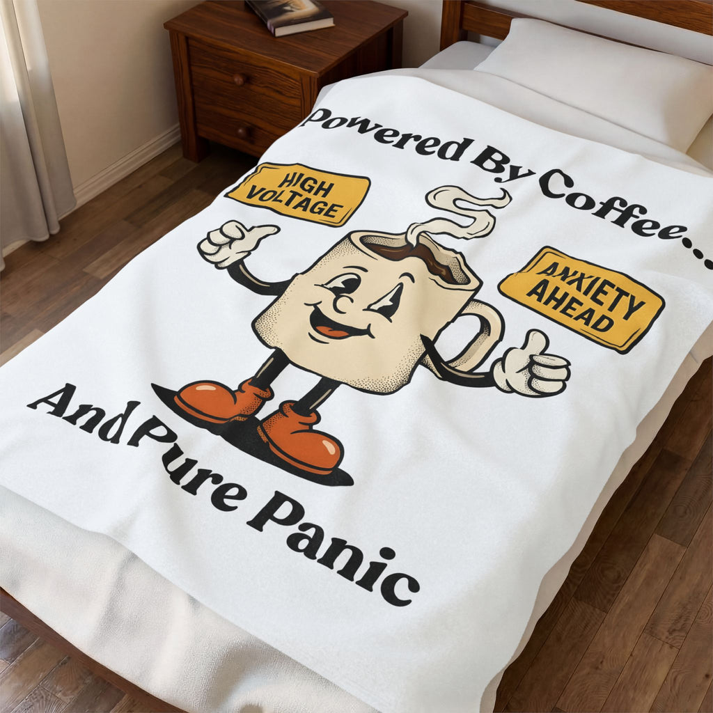 Coffee Cup Mascot Blanket Coffee Jokes Gift Women Comic Blanket Blanket Blanket Caffeine Fan Cartoon Blanket Humor Graphic Retro Caution Symbols Blanket