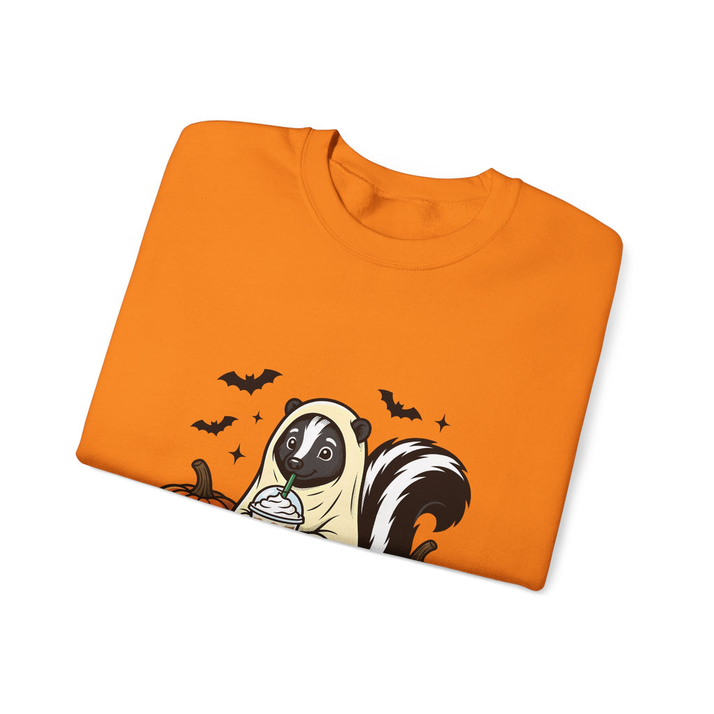 Skunk Ghost Sweatshirt Halloween Animal Gift Women Cartoon Sweatshirt Specter Sweatshirt Horror Fan Spooky Sweatshirt Creature Graphic Vintage Pumpkin Sweatshirt