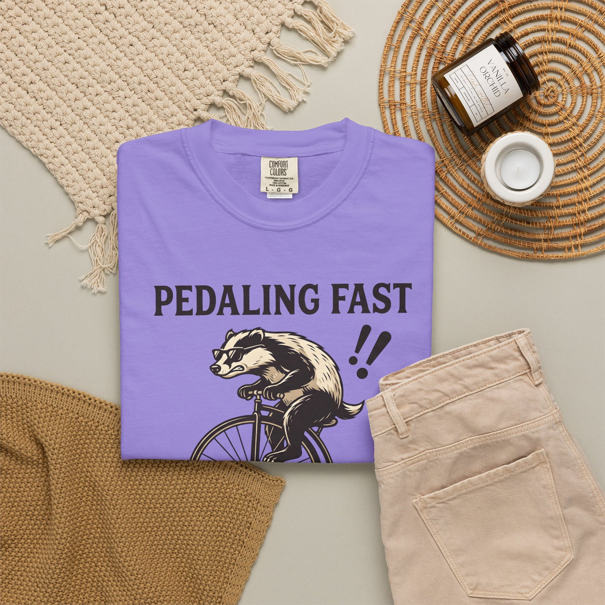 Badger Bike T-Shirt Funny Wildlife Gift Women Comic T-Shirt Bicycle T-Shirt Humor Fan Cartoon T-Shirt Animal Graphic Retro Shades T-Shirt