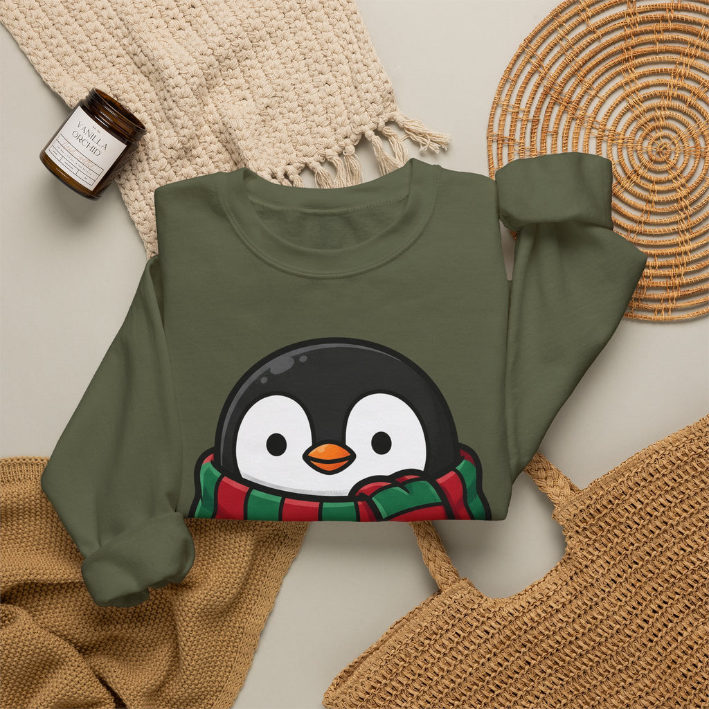 Penguin Clipart Sweatshirt Animals Festive Gift Women Kawaii Sweatshirt Pinguin Sweatshirt Wildlife Fan Cute Sweatshirt Holiday Graphic Comic Neck Wrap Sweatshirt