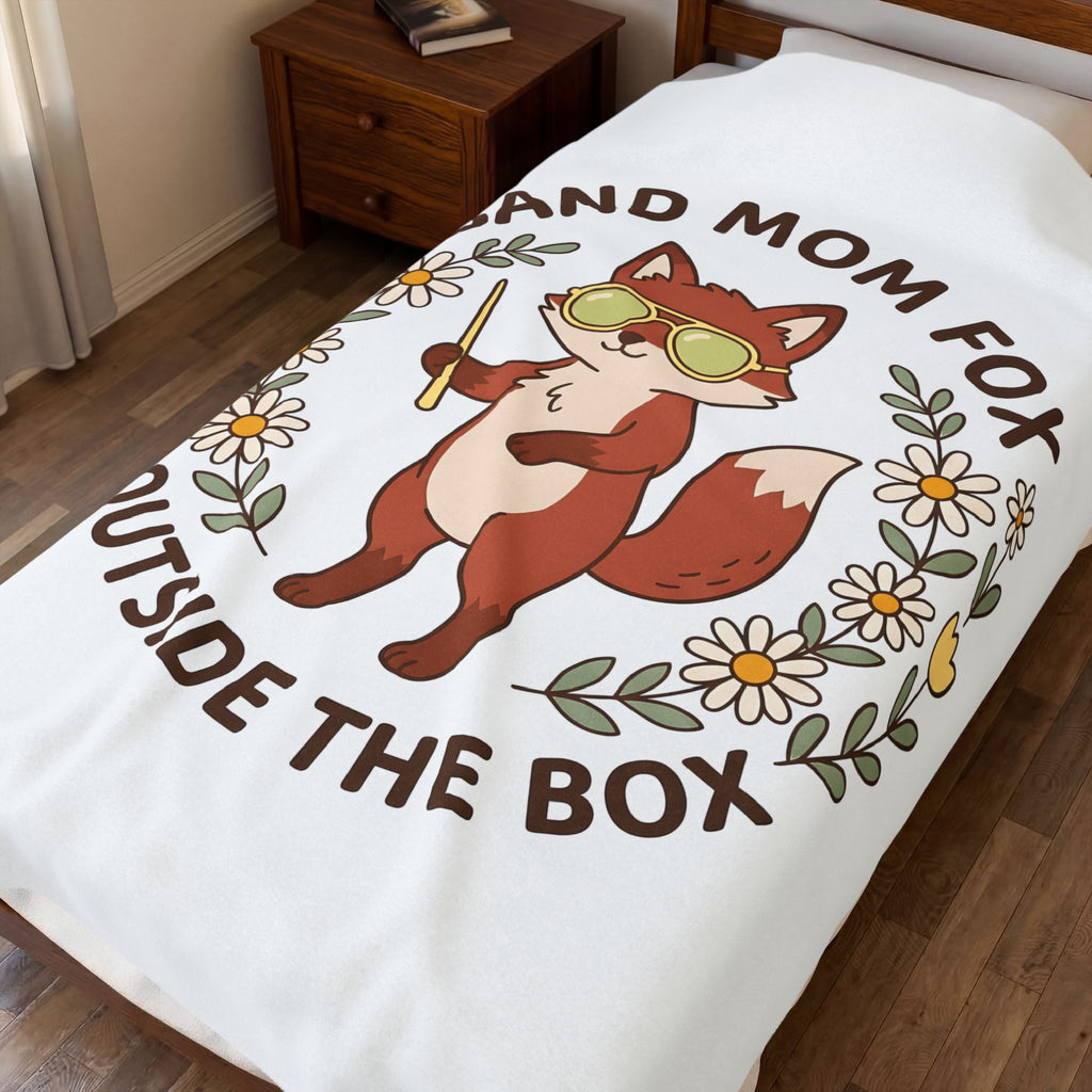 Fox Drawing Blanket Moms Creatures Gift Women Sweet Blanket Fox Blanket Mother Fan Cute Blanket Animal Graphic Comic Floral Blanket
