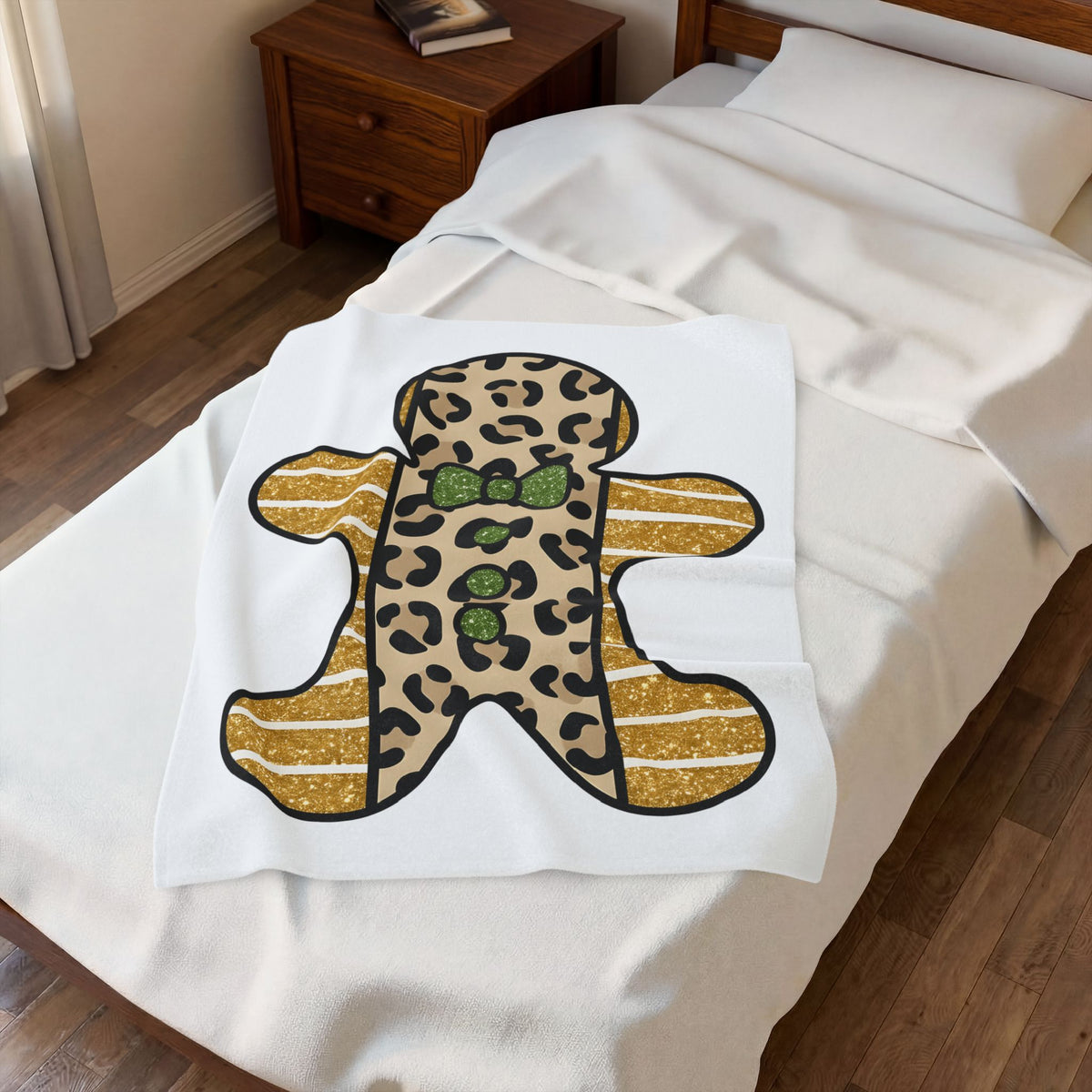 Spotted Gingerbread Animal Xmas Gift Shimmer Gingerbread Man Leopard Fan Glitter Holiday Blanket