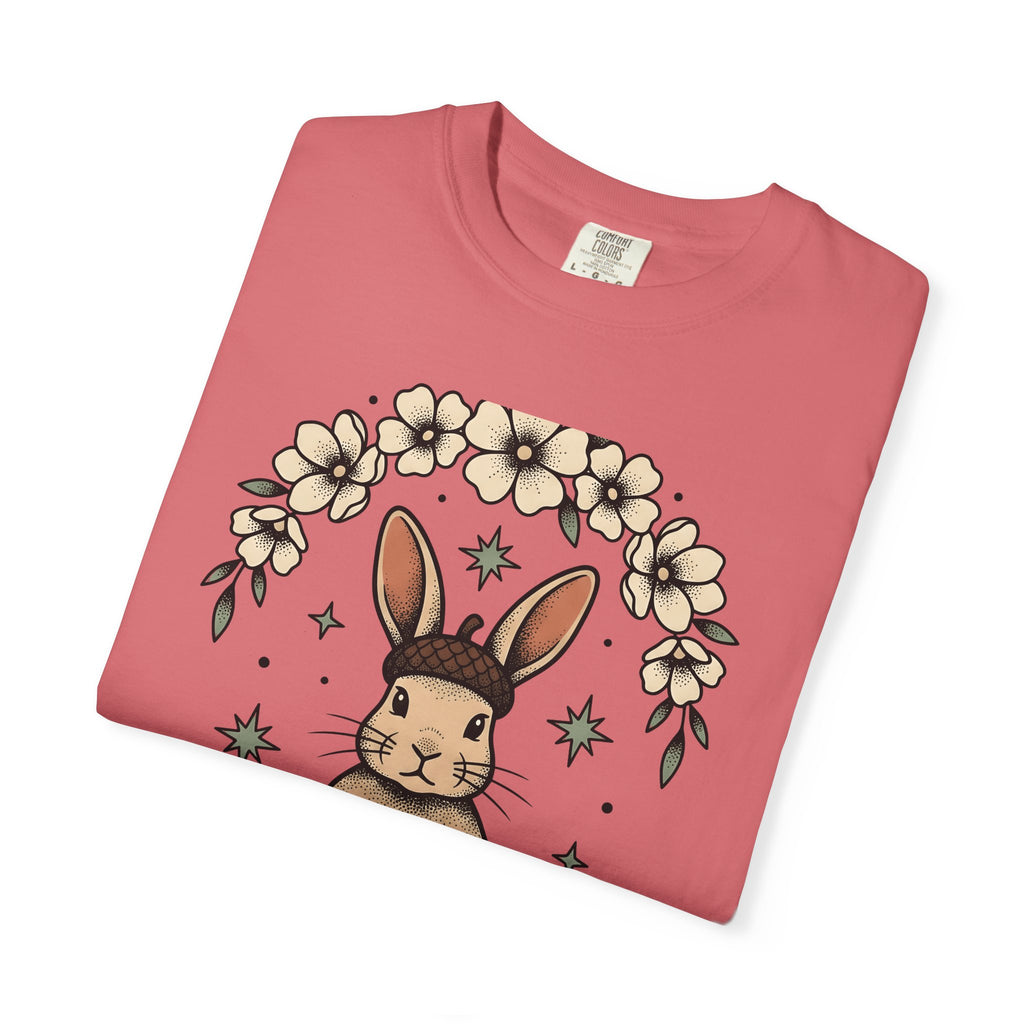 Peaceful Hare T-Shirt Yoga Critter Gift Women Folk T-Shirt Rabbit T-Shirt Yoga Enthusiast Folk Art T-Shirt Animal Graphic Line Art Garden Loop