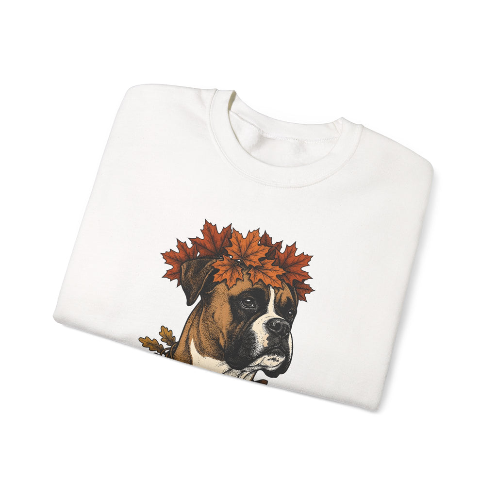 Boxer Puppy Sweatshirt Dog Autumn Gift Women Retro Sweatshirt Puppy Sweatshirt Dog Fan Pup Sweatshirt Fall Graphic Sketch Fall Leaves Sweatshirt