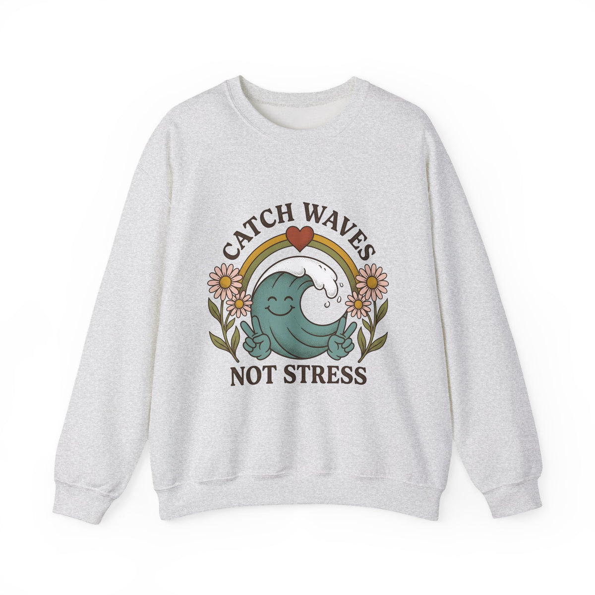 Happy Wave Sweatshirt Sports Beach Gift Women Vintage Sweatshirt Wave Sweatshirt Athlete Fan Surf Graphic Sweatshirt Hand Drawn Wildflowers Sweatshirt