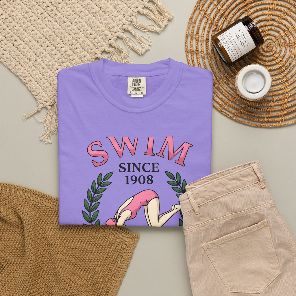 Swim Graphic T-Shirt Swimming Exercise Gift Women Antique T-Shirt Swimwear T-Shirt Aquatic Enthusiast Vintage T-Shirt Fitness Graphic Old School