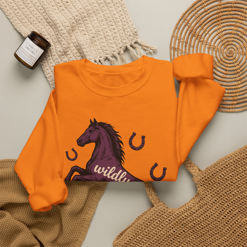 Horse Design Sweatshirt Boho Chic Ranch Gift Women Classic Sweatshirt Equine Sweatshirt Hippie Fan Vintage Sweatshirt Western Graphic Doodle Horseshoe Sweatshirt