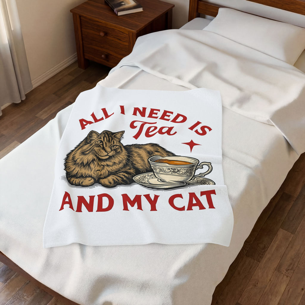 Cat Tea Cup Blanket Cat Tea Gift Women Vintage Blanket Kitty Blanket Feline Fan Retro Blanket Tea Infusion Graphic Hand Drawn Star Blanket