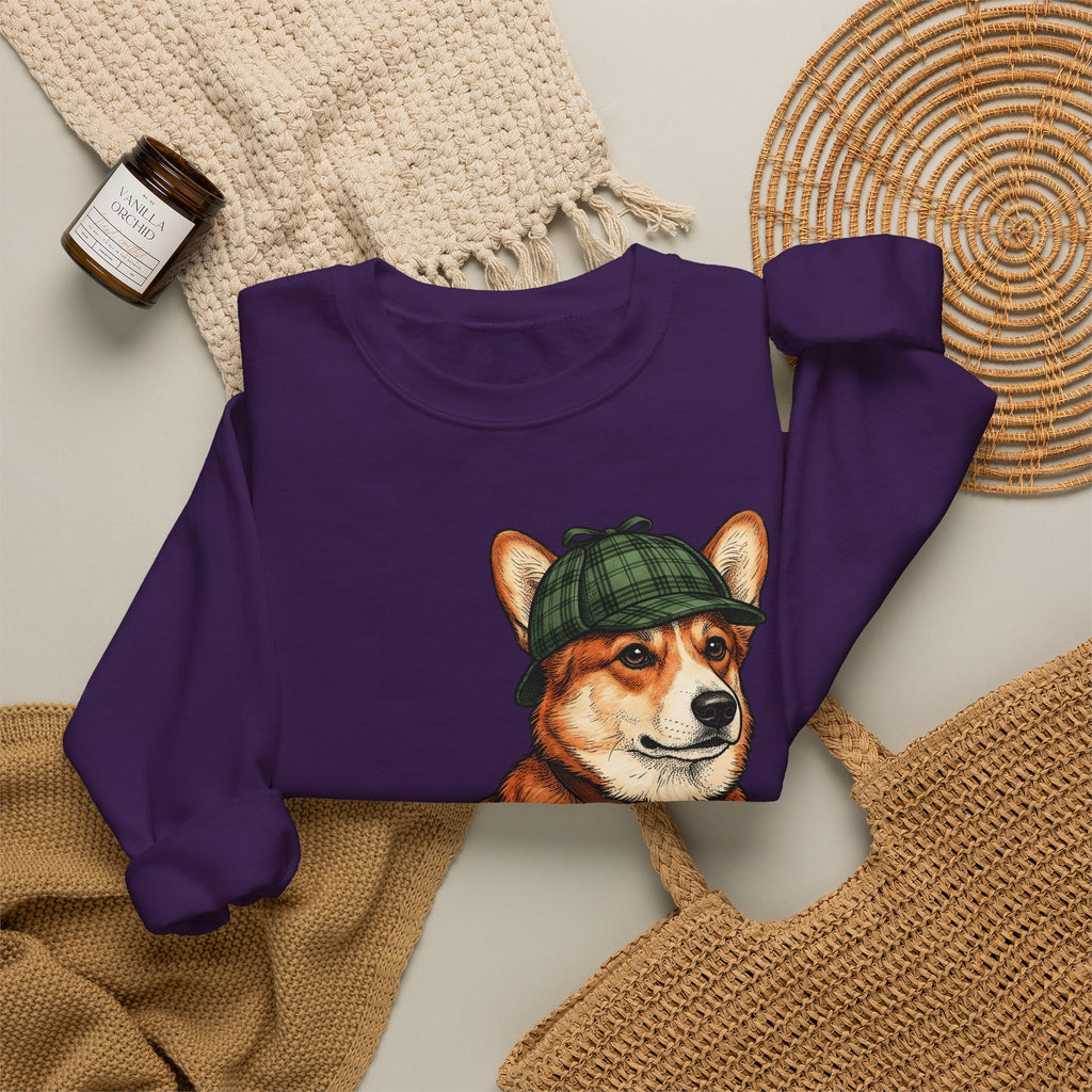 Corgi Puppy Dog Animals Gift Sketch Puppy Dog Fan Canine Doggy Retro Detective Cap Sweatshirt