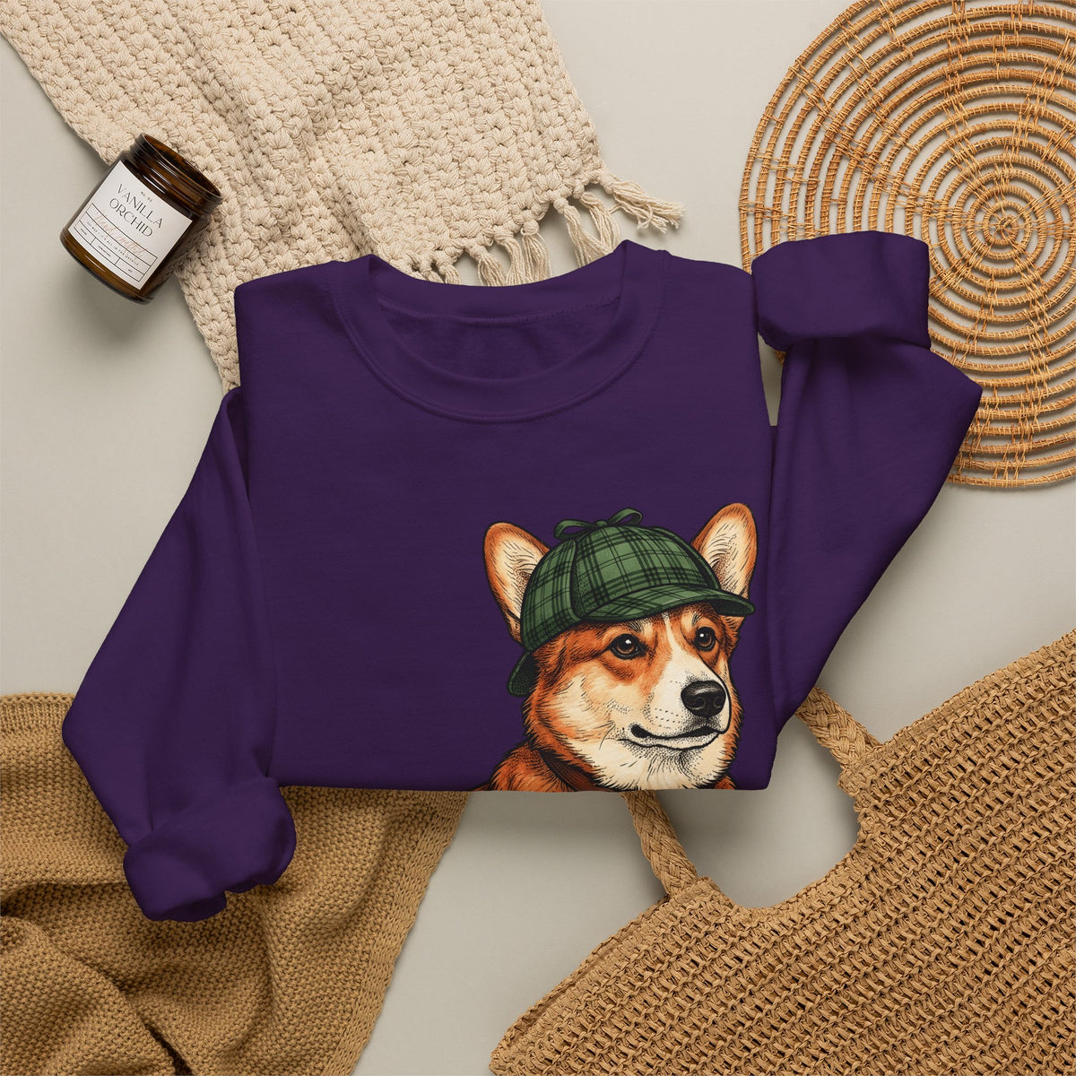 Corgi Puppy Dog Animals Gift Sketch Puppy Dog Fan Canine Doggy Retro Detective Cap Sweatshirt